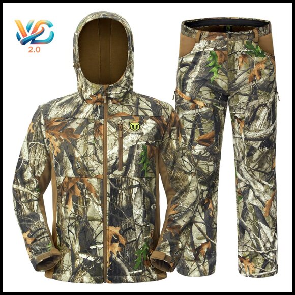 Men's Hunting Jacket and Pants Set Fleece Lined Water Resistant Camo Outdoor